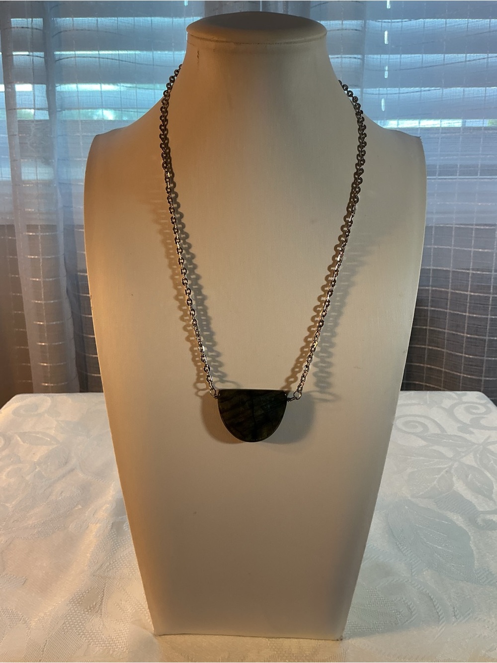 Natural Blue Flash Labradorite Silver Tone Necklace